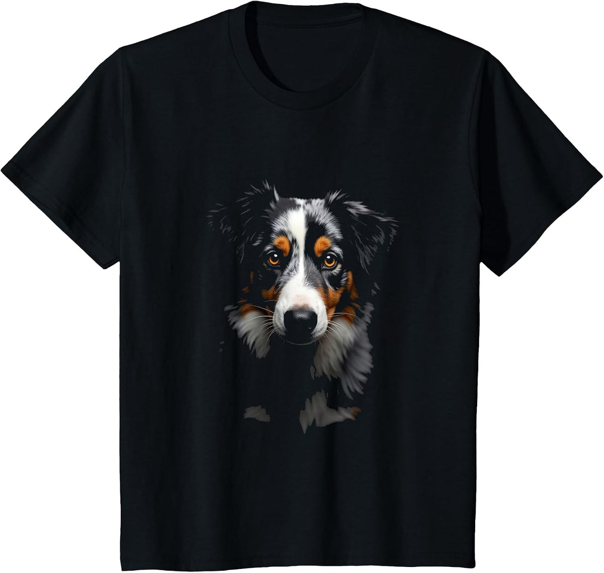 Black Australian Shepherd Dog Aussie Face T-Shirt - Black