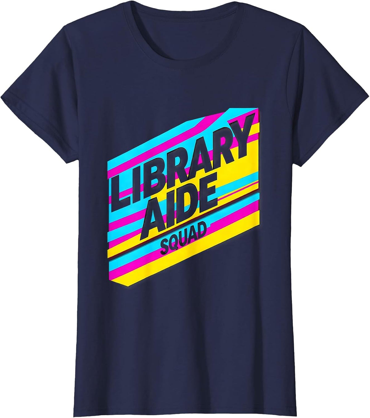 Women's Library Aide Squad New Wave Typography Back To School Staff T-Shirt - Navy Blue