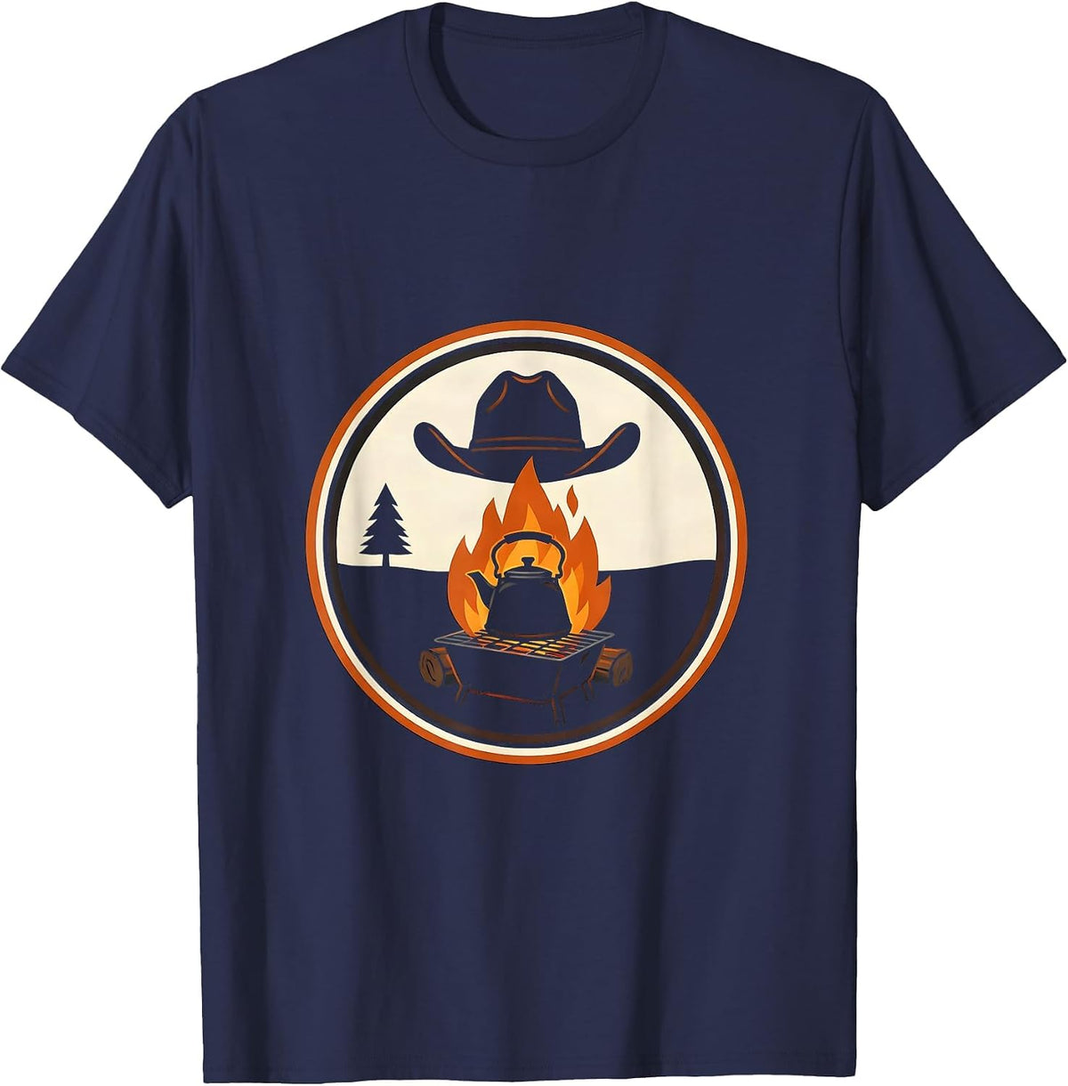 Cowboy Campfire Coffee Pot Western Graphic T-Shirt - Navy Blue