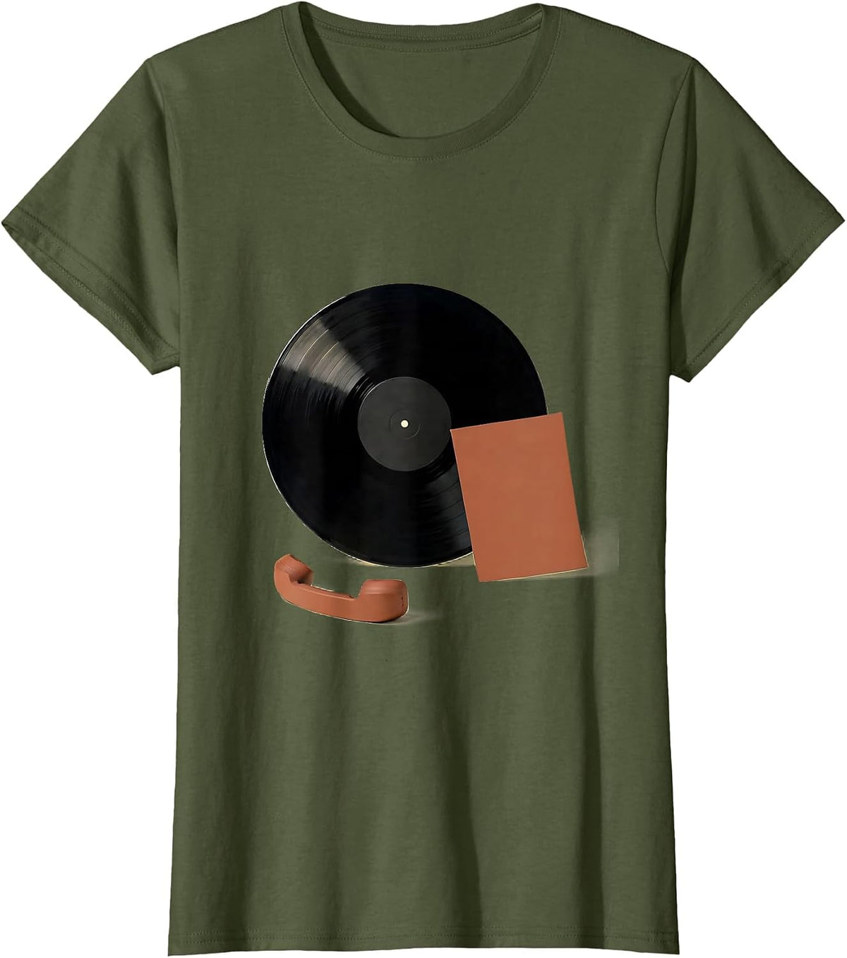 Women's Vinyl Record Collector Minimalist DJ Gift T-Shirt - Olive Green