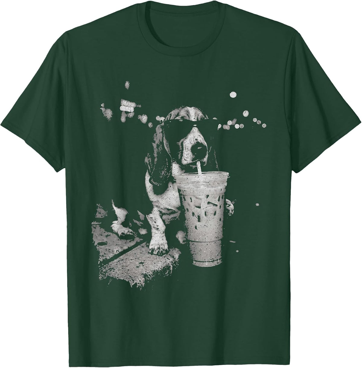 Basset Hound Drinking Iced Coffee Funny Dog Meme Humor T-Shirt - Dark Green