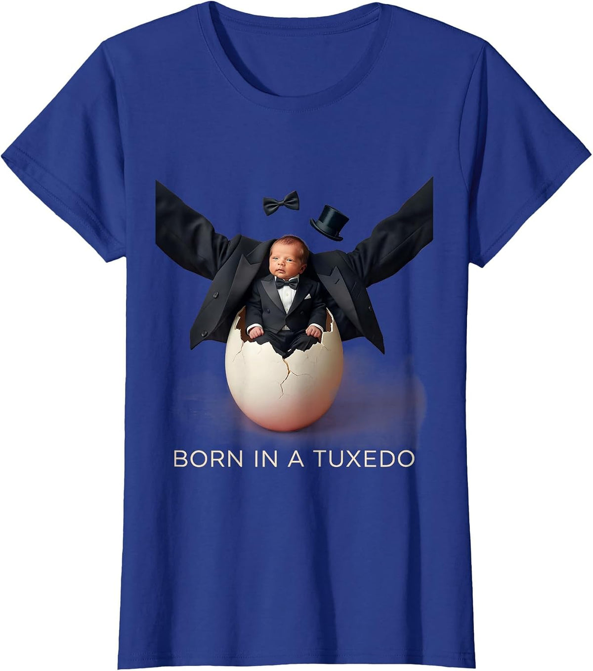Women's Born in a Tuxedo Classic Formal Style Design T-Shirt - Royal Blue