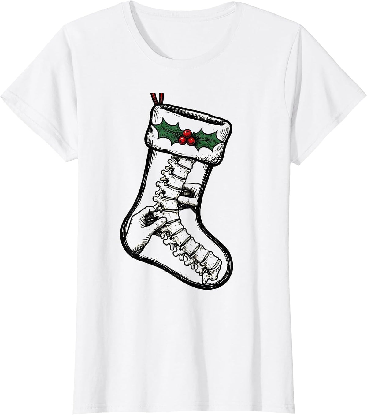 Women's Chiropractor Spine Christmas Stocking Holiday Humor T-Shirt - White