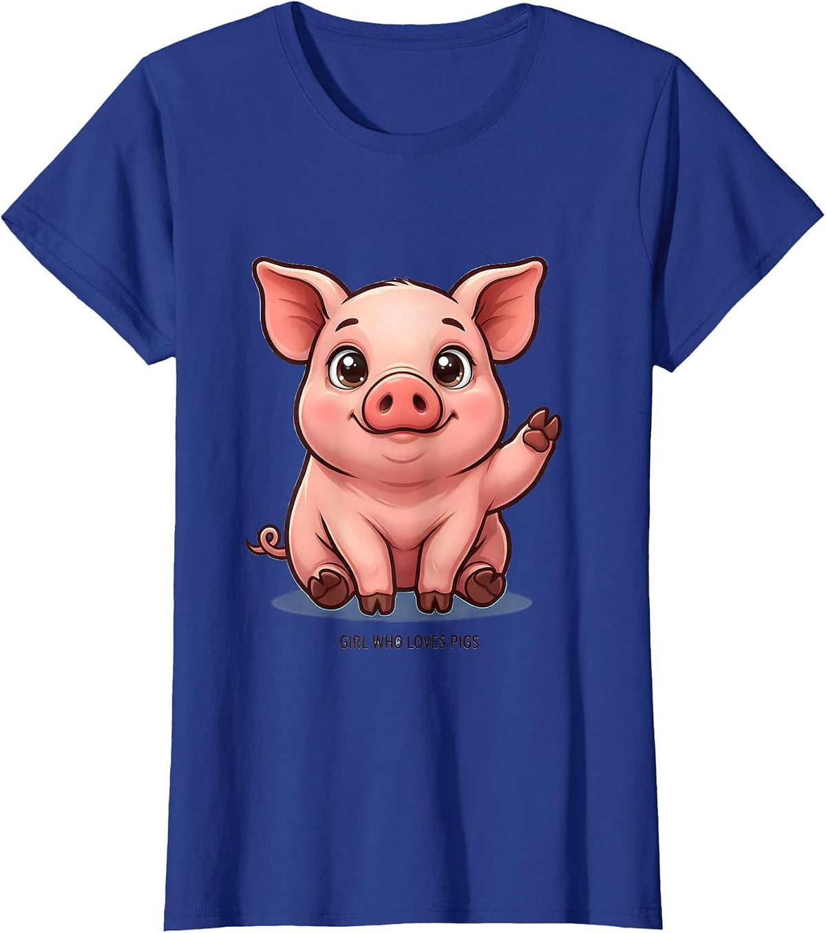 Women's Girl Who Loves Pigs Cute Kawaii Farm Animal Lover Humor T-Shirt - Royal Blue