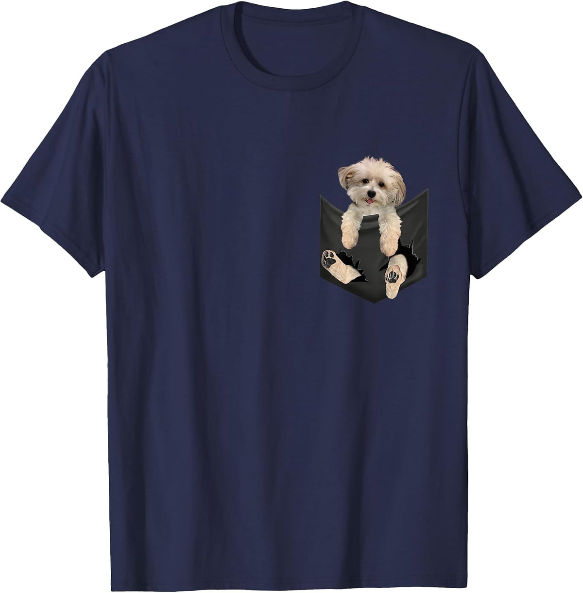 Havanese Dog in Pocket, Havanezer Puppy Peeking T-Shirt - Navy Blue