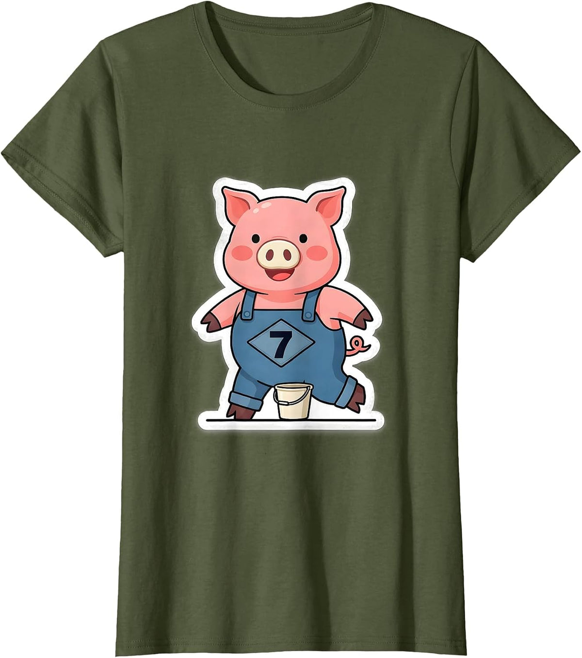 Women's 7 Funny Pig Lover Halloween Costume T-Shirt - Olive Green