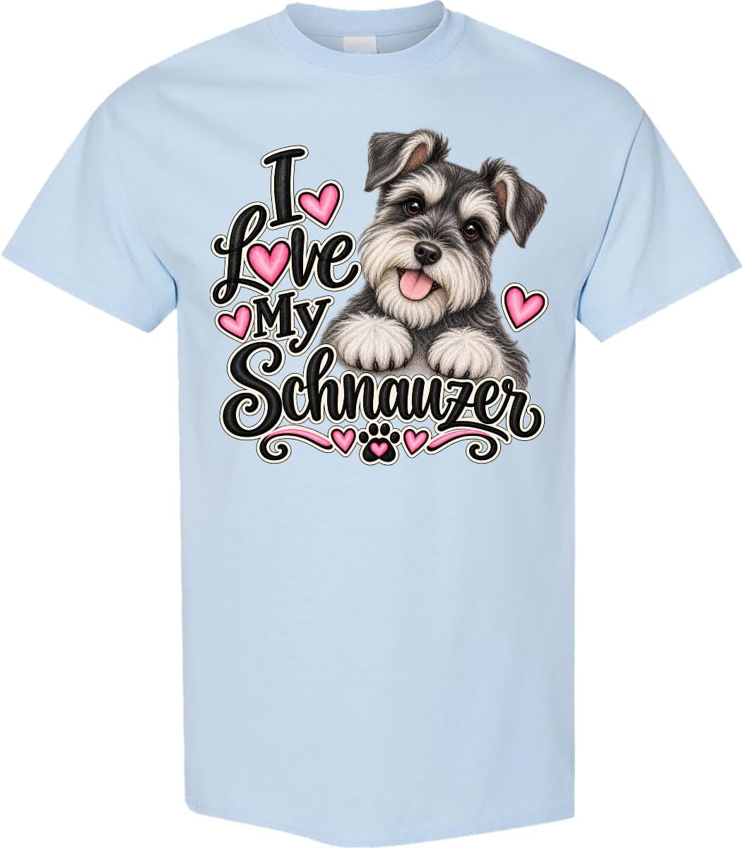 inktastic I Love My Schnauzer Adult T-Shirt - Light Blue