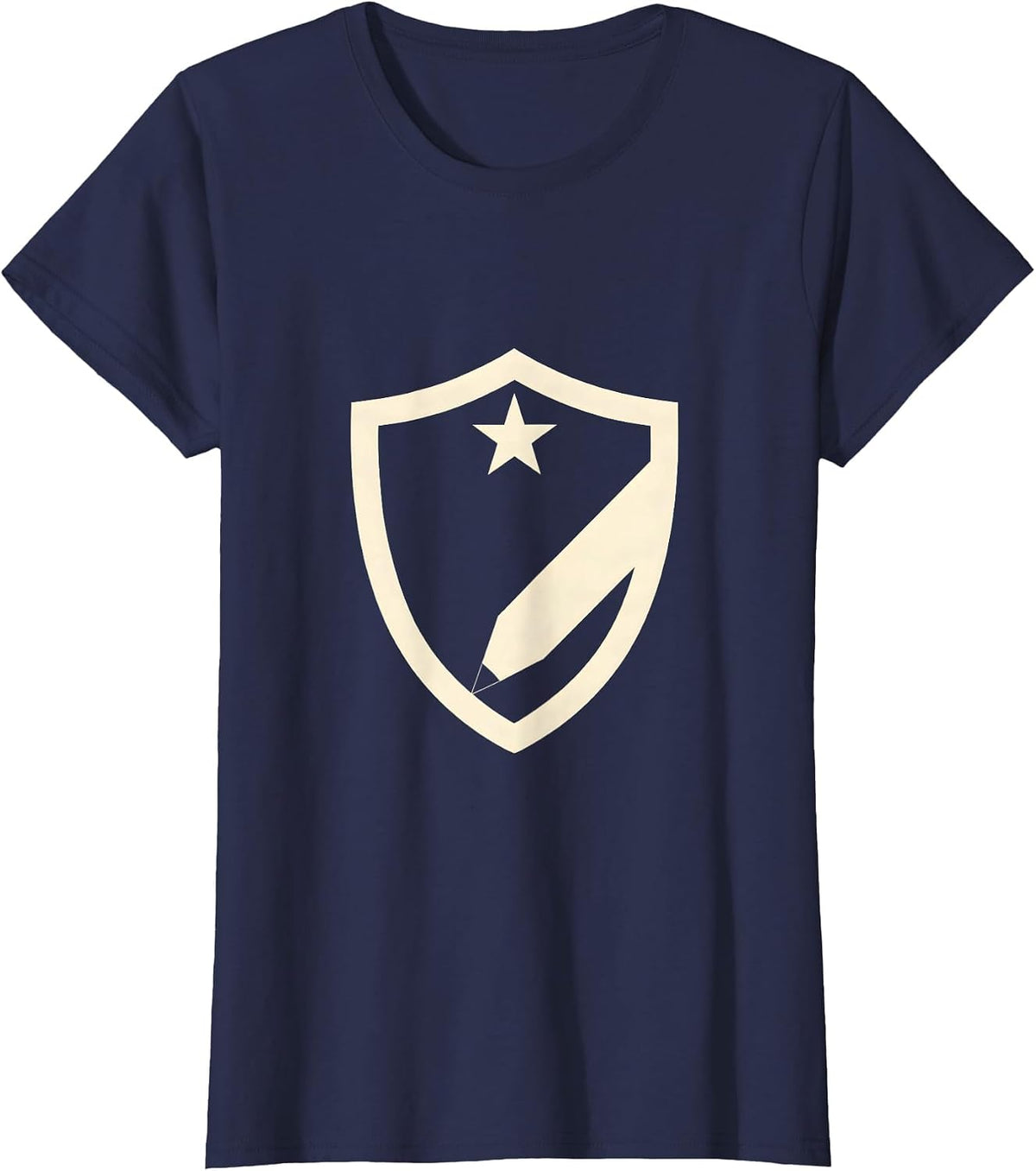 Women's Sped Teacher Shield Pencil Star Crest Design T-Shirt - Navy Blue