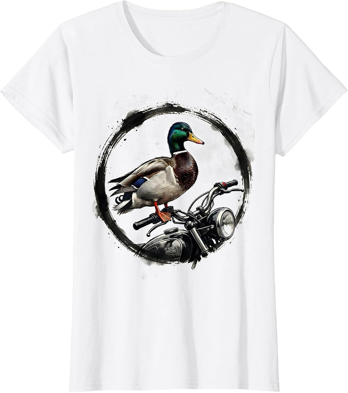 Duck on Vintage Motorcycle Handlebars Graphic T-Shirt - White