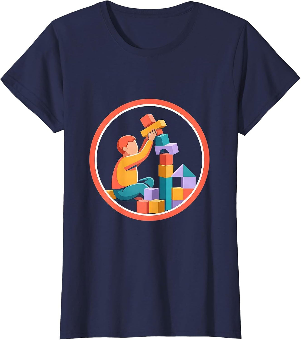 Women's Special Education Building Blocks Graphic Tee T-Shirt - Navy Blue