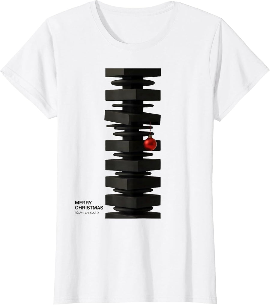 Women's Merry Christmas, Remain Aligned Funny Chiropractor Christmas T-Shirt - White