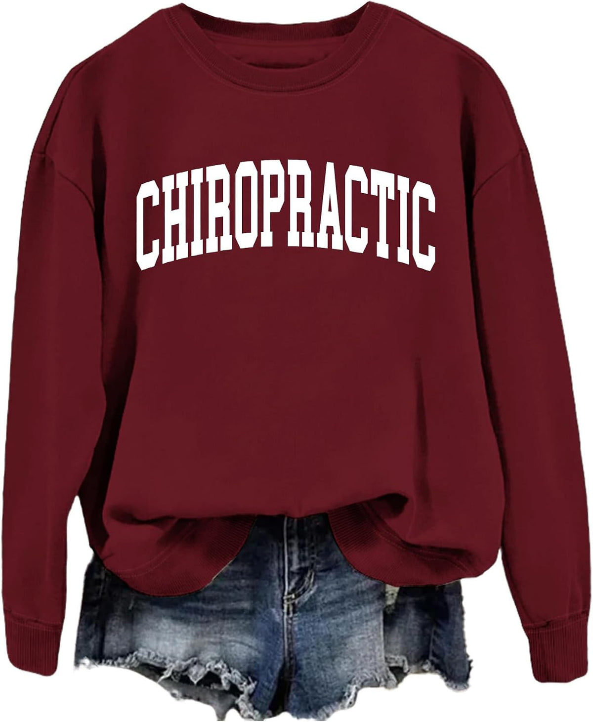 SAUIVD Chiropractic Sweatshirt for Women Chiropractor Assistant Shirt Funny Coworker Gifts Long Sleeve Pullover Tops - Red