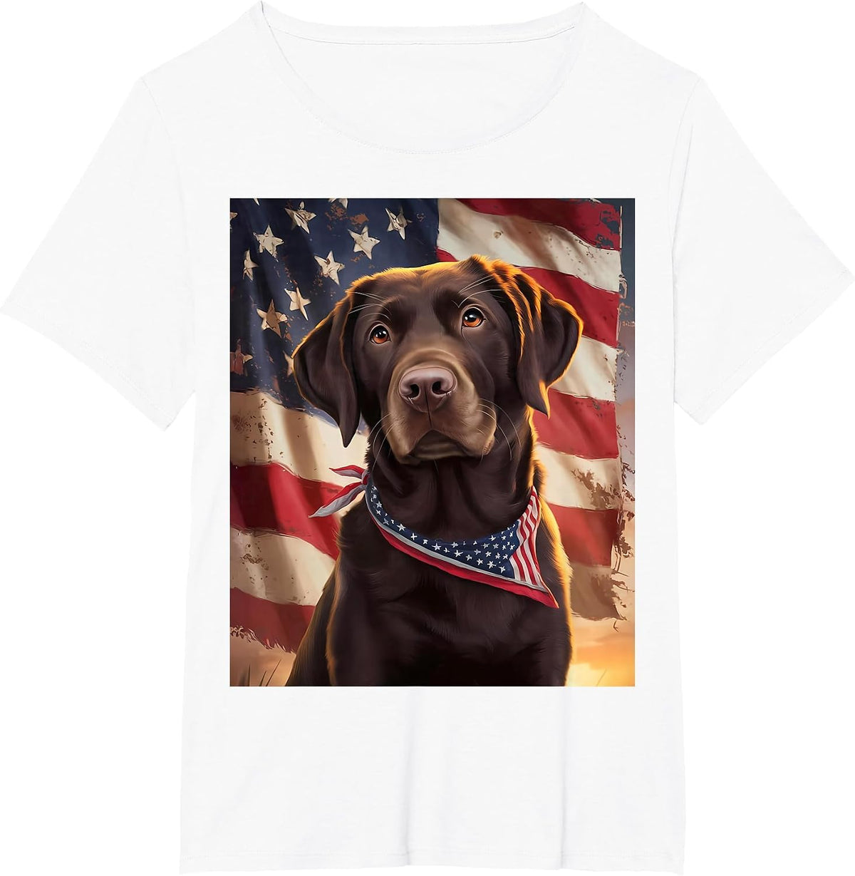 American Flag 4th of July Dog American Chocolate Labrador T-Shirt - White