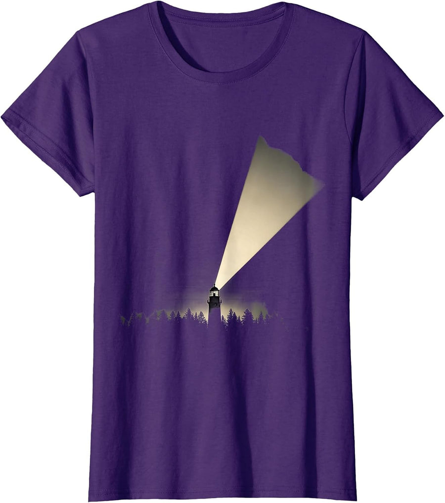 Women's Watchtower Spotlight Dark Forest Security Design T-Shirt - Purple