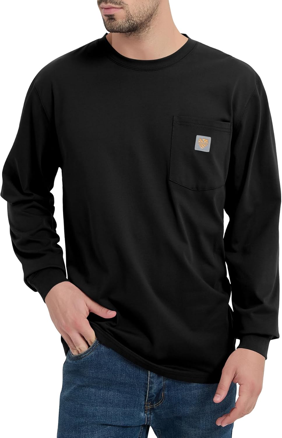 Men's Loose Fit Heavyweight Work Long Sleeve T-Shirts(Regular&Tall) - Black