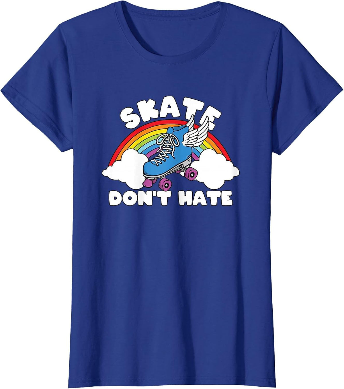 LGBT Flag Rainbow Skate Don't Hate Retro Roller Skating T-Shirt - Royal Blue