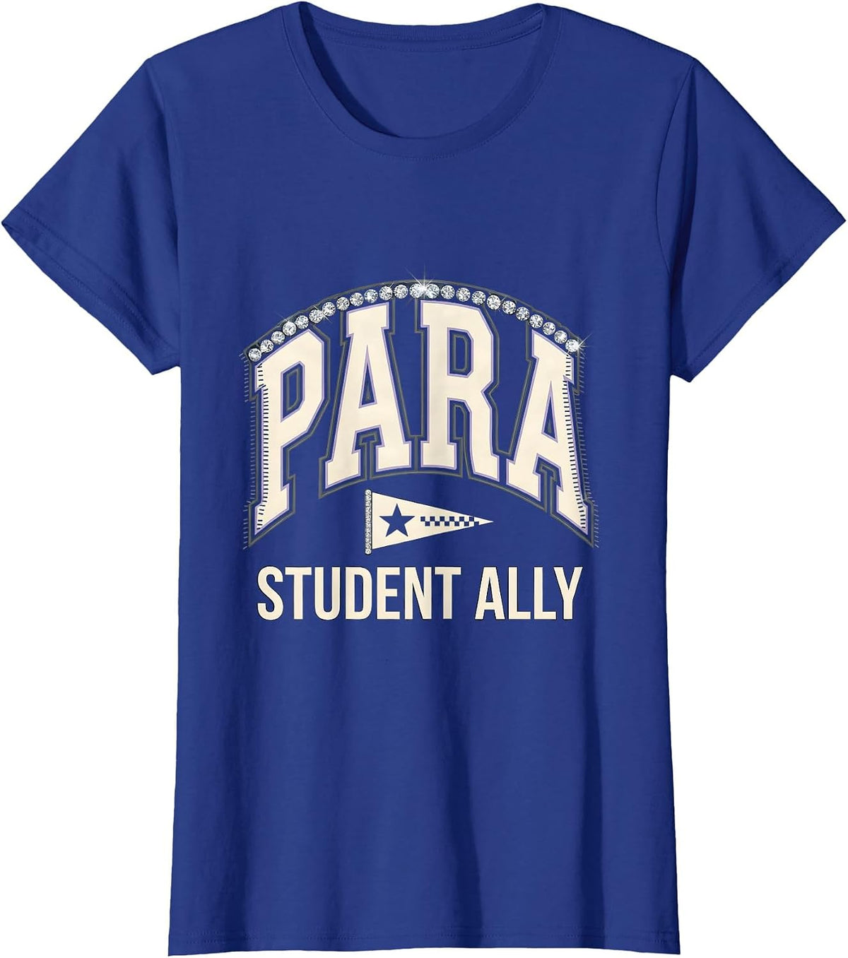 Women's Para Student Ally Sparkle Varsity Teacher's Aide T-Shirt - Royal Blue