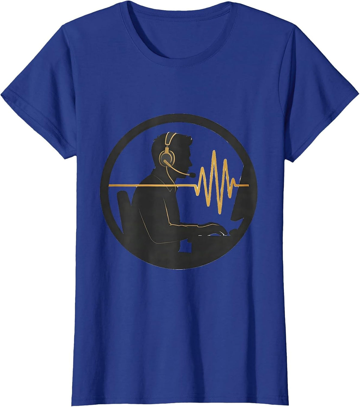 Women's Seated Dispatcher Badge Thin Gold Line Appreciation Gift T-Shirt - Royal Blue