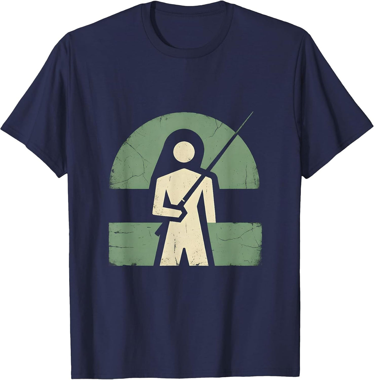 Fly Fishing Waders Misty River Illustration T-Shirt - Navy Blue