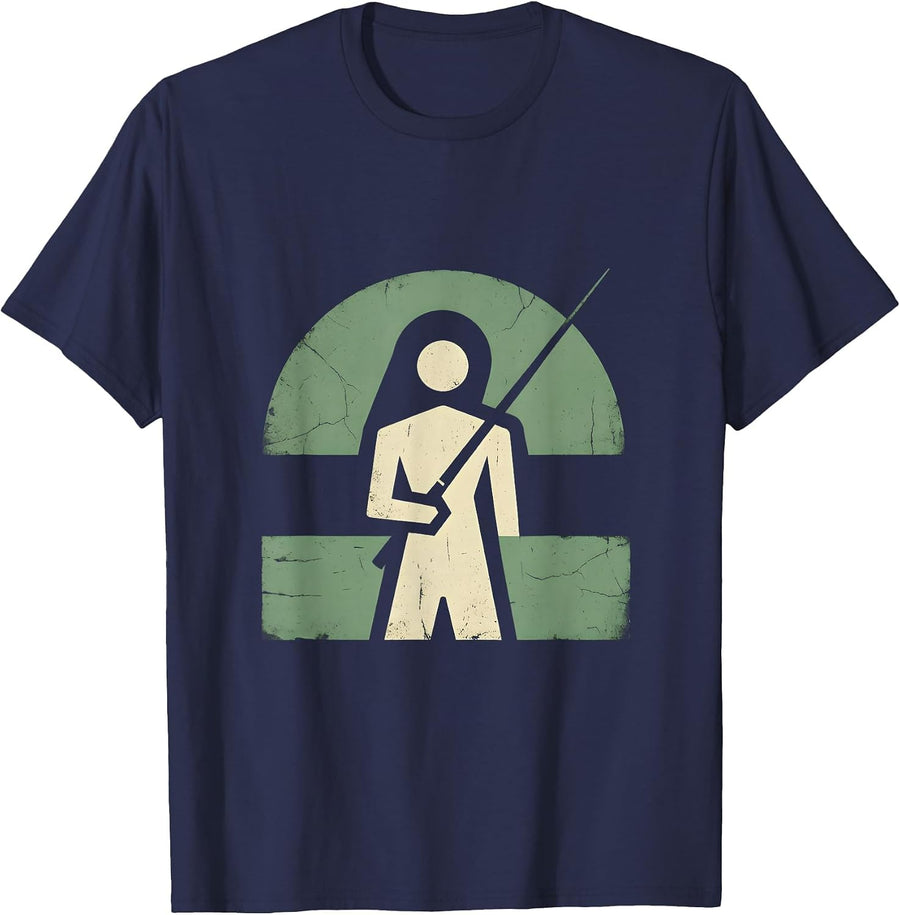 Fly Fishing Waders Misty River Illustration T-Shirt - Navy Blue