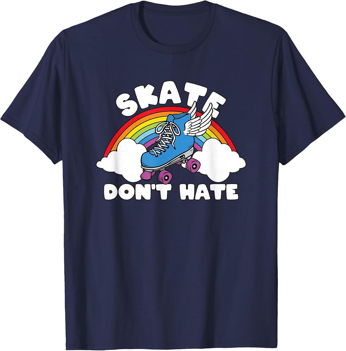 LGBT Flag Rainbow Skate Don't Hate Retro Roller Skating T-Shirt - Navy Blue