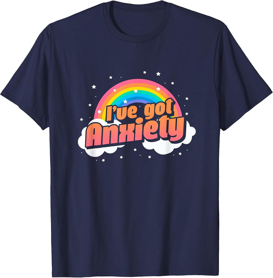 I've Got Anxiety Anxious Rainbow T-Shirt - Navy Blue