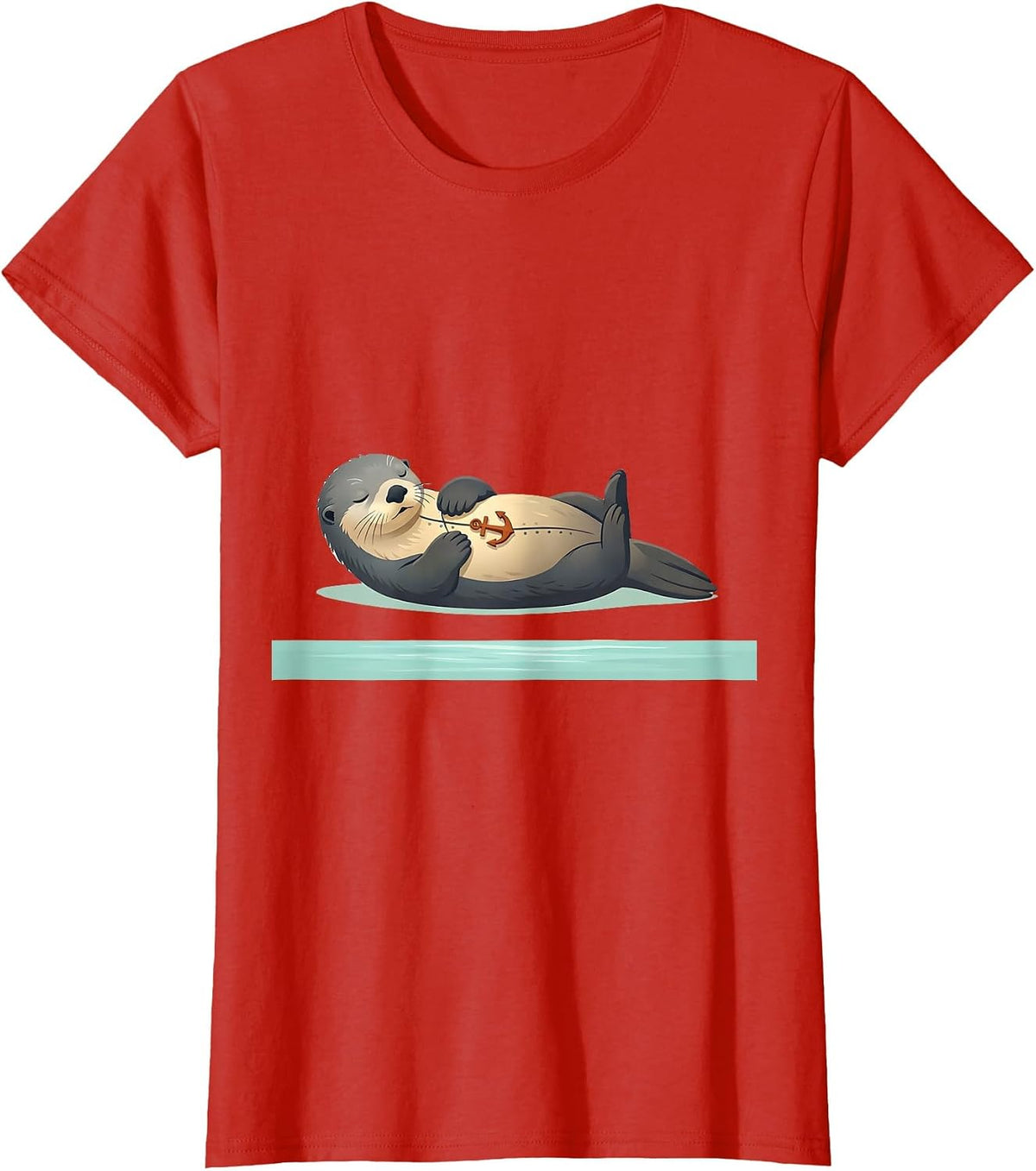 Sea Otter Anchor Pajama Humor Sleepwear T-Shirt - Red