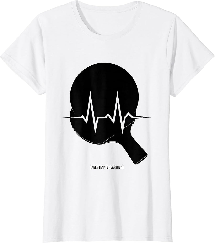 Women's Table Tennis Heartbeat Ping Pong Paddle EKG Pulse Sports T-Shirt - White