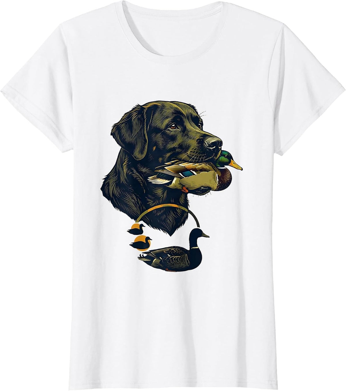 Duck Hunting Retriever Profile Linocut Hunter Gift T-Shirt - White