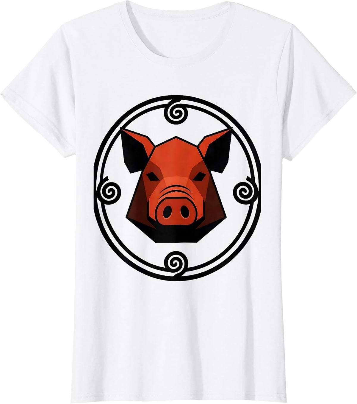 Geometric Pig Badge Farm Animal Lover Humor T-Shirt - White