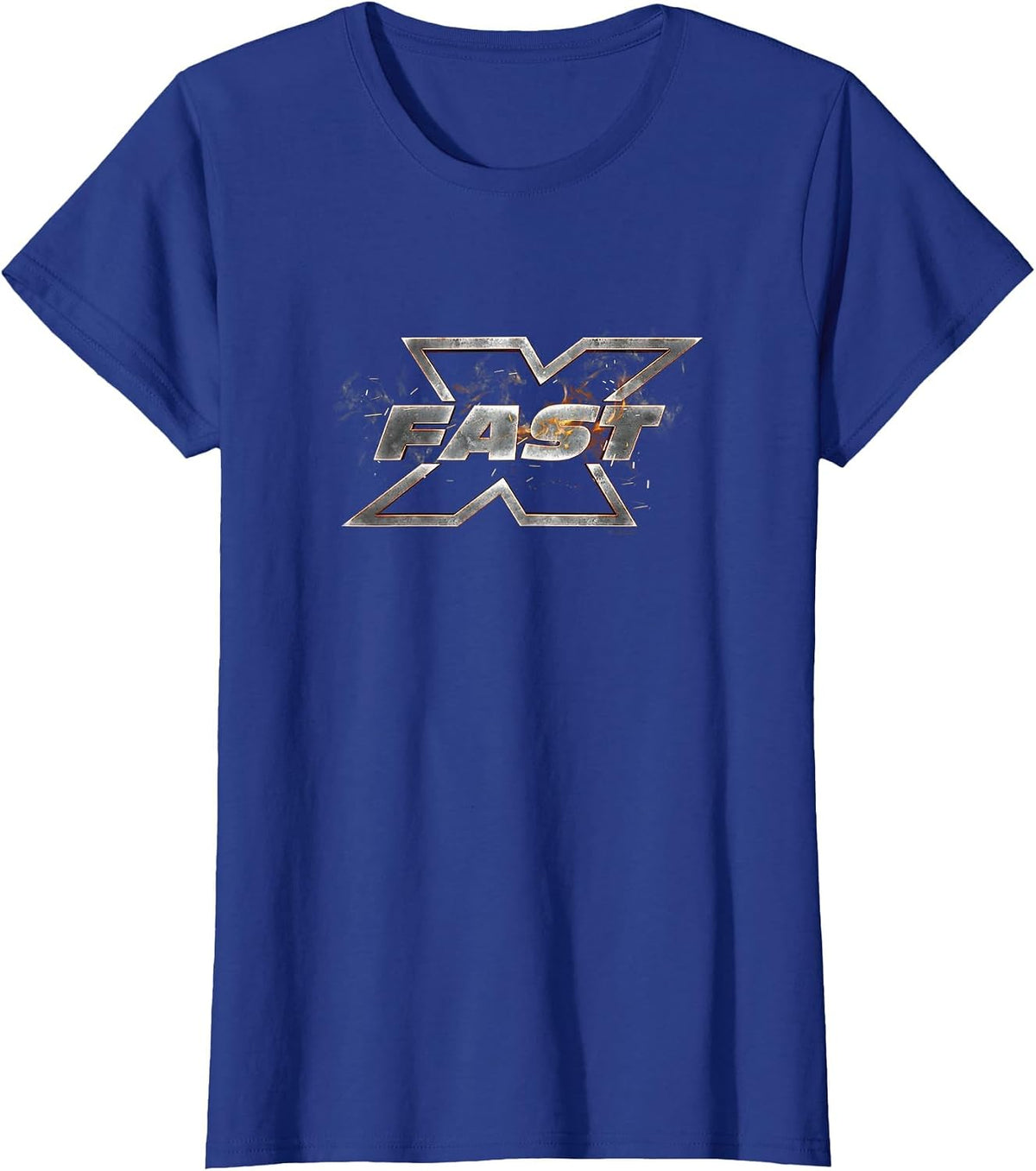 Fast X Flaming Metallic Brand Title Movie Logo T-Shirt - Royal Blue