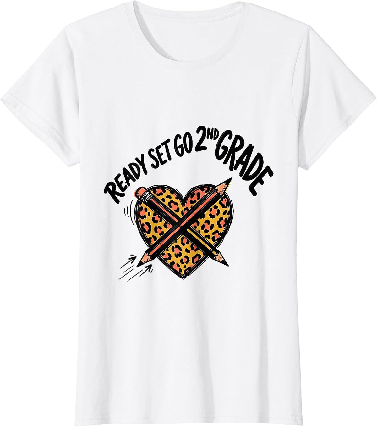 Ready Set Go 2nd Grade Leopard Heart Back To School Girl T-Shirt - White