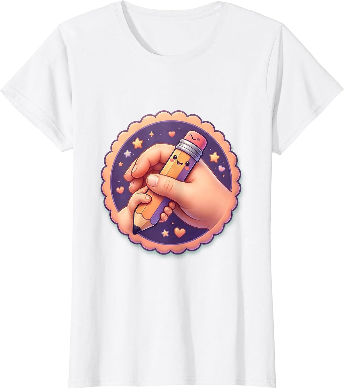 Women's Sped Teacher Hands Guiding Pencil Grip Illustration T-Shirt - White