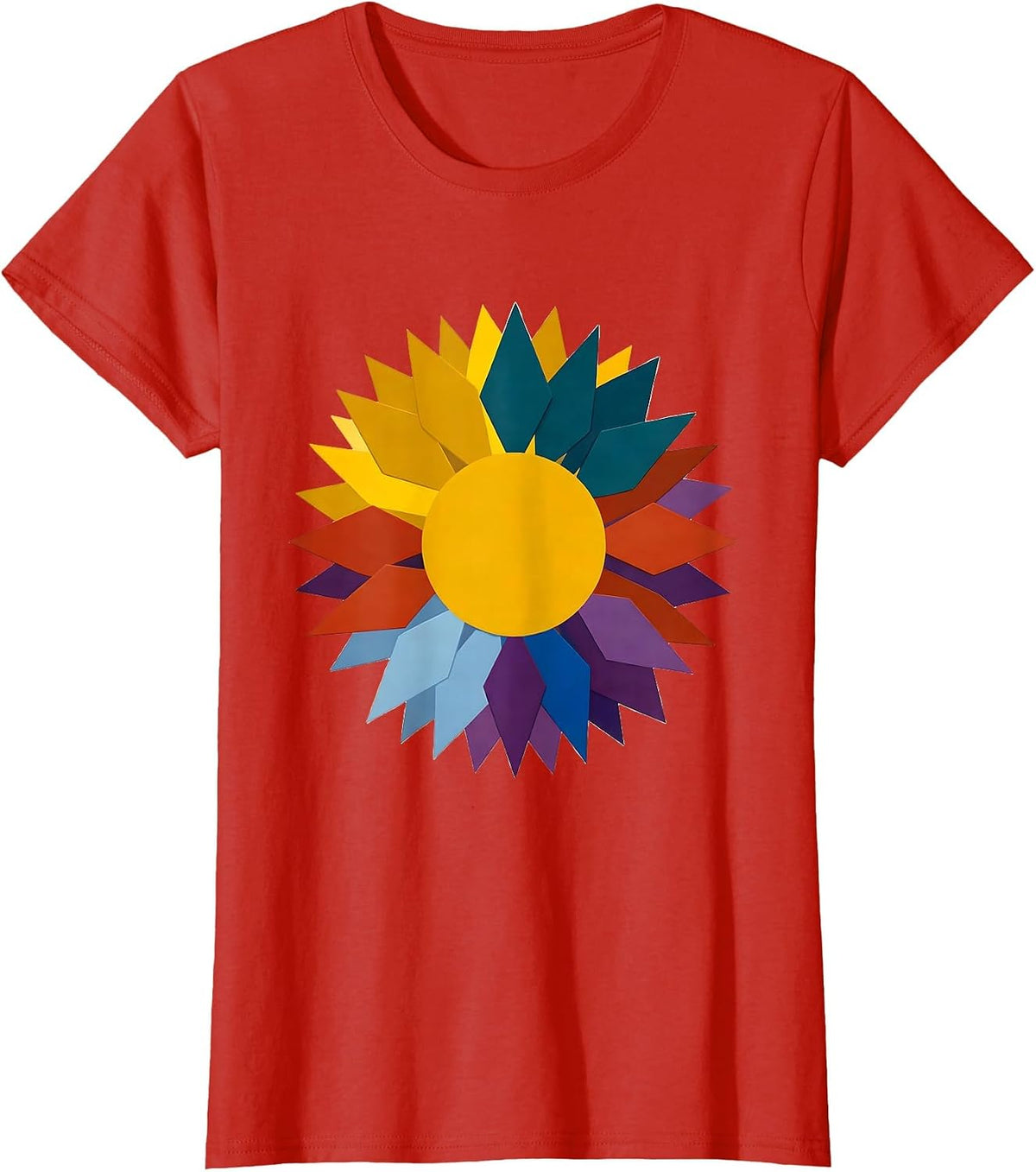 Autism Awareness Sunflower Geometric Petals Design T-Shirt - Red