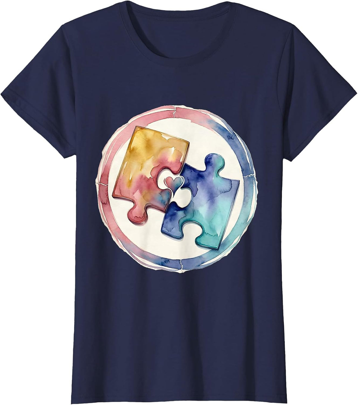 Women's Autism Mom Puzzle Pieces Connected Love Design T-Shirt - Navy Blue