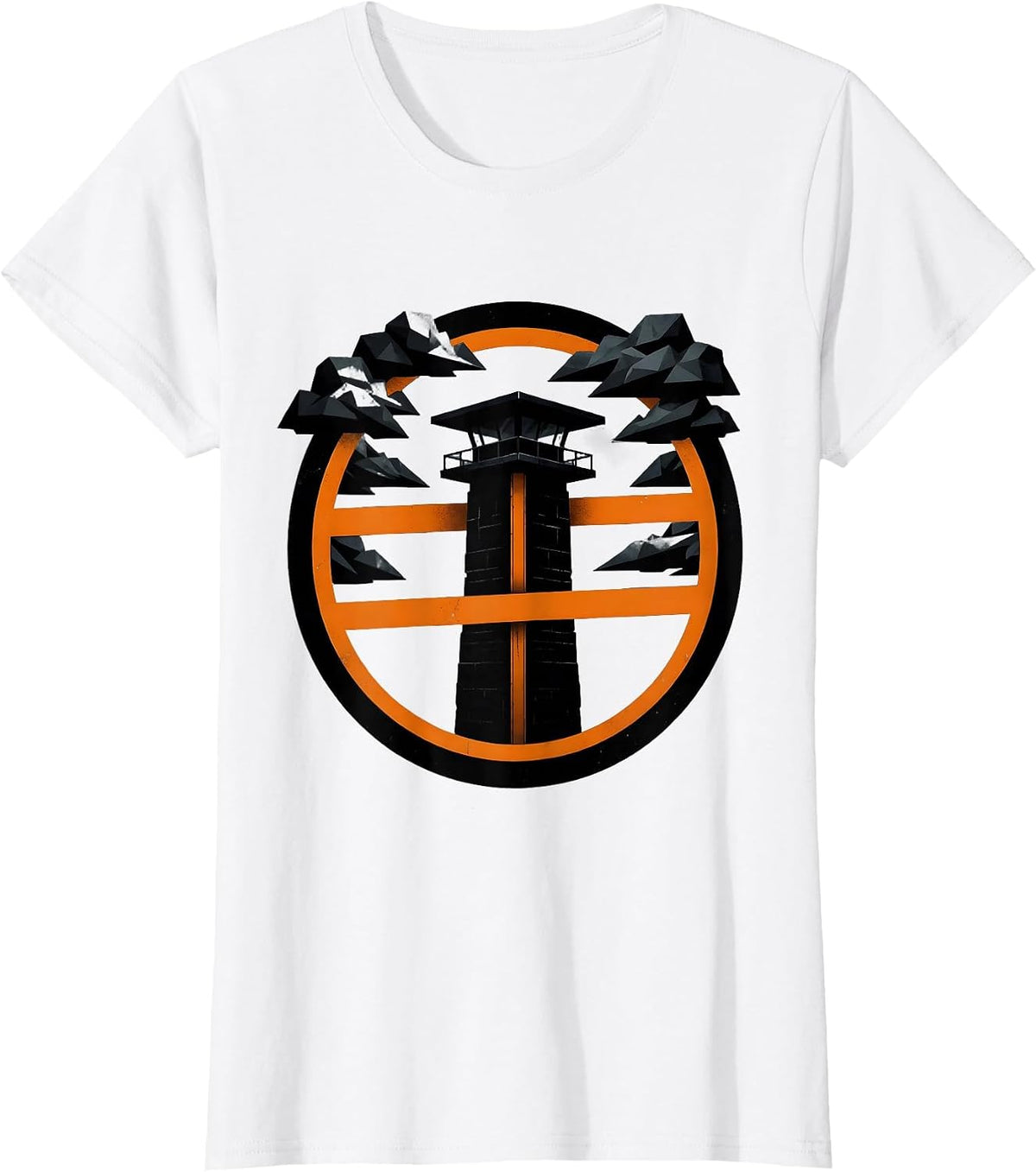 Women's Guard Tower Silhouette Stormy Night Design T-Shirt - White