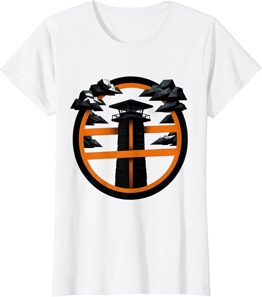 Women's Guard Tower Silhouette Stormy Night Design T-Shirt - White