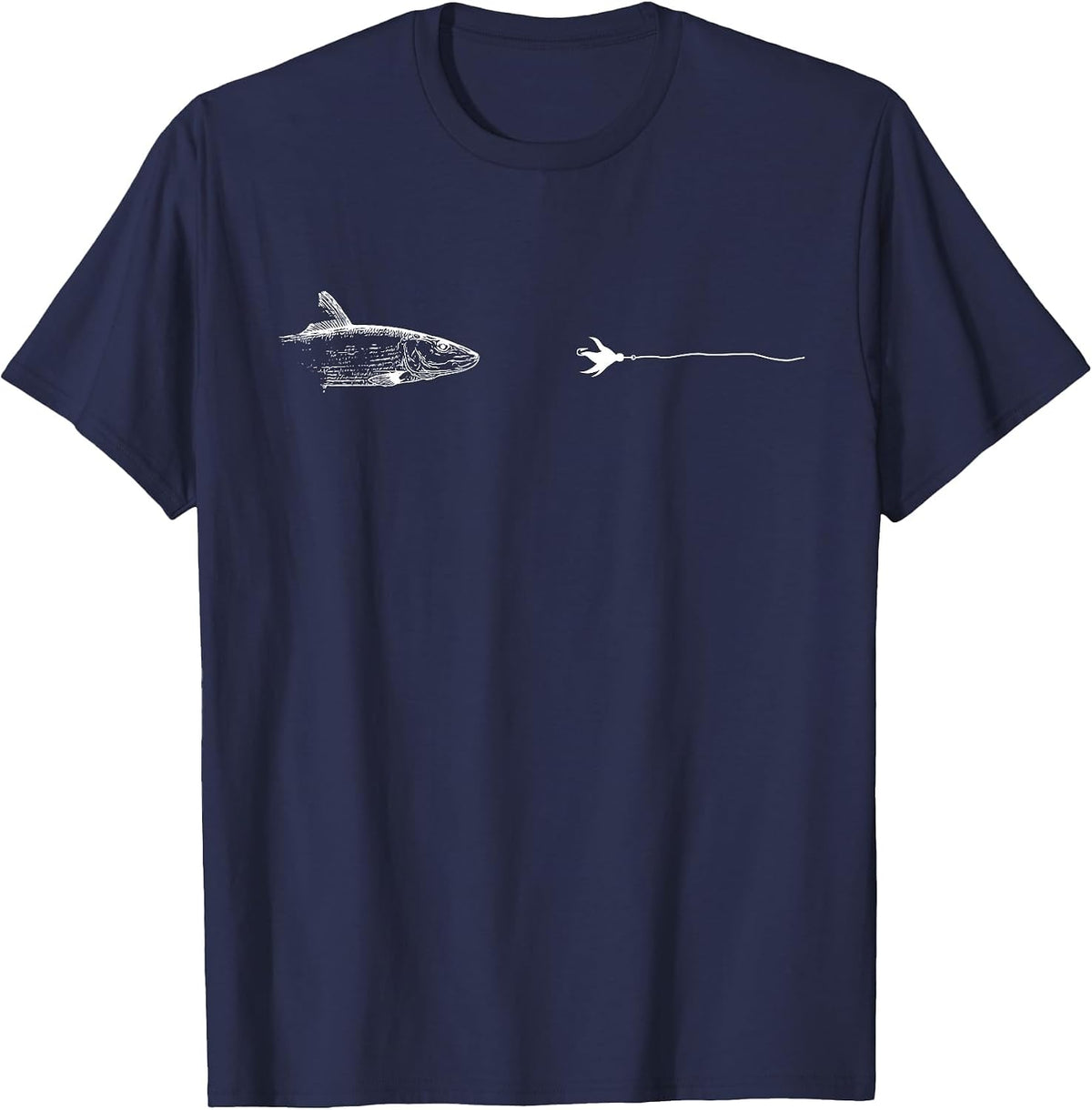 Graphic Fly Fishing Hook Line - Fish Bonefish T-Shirt - Navy Blue