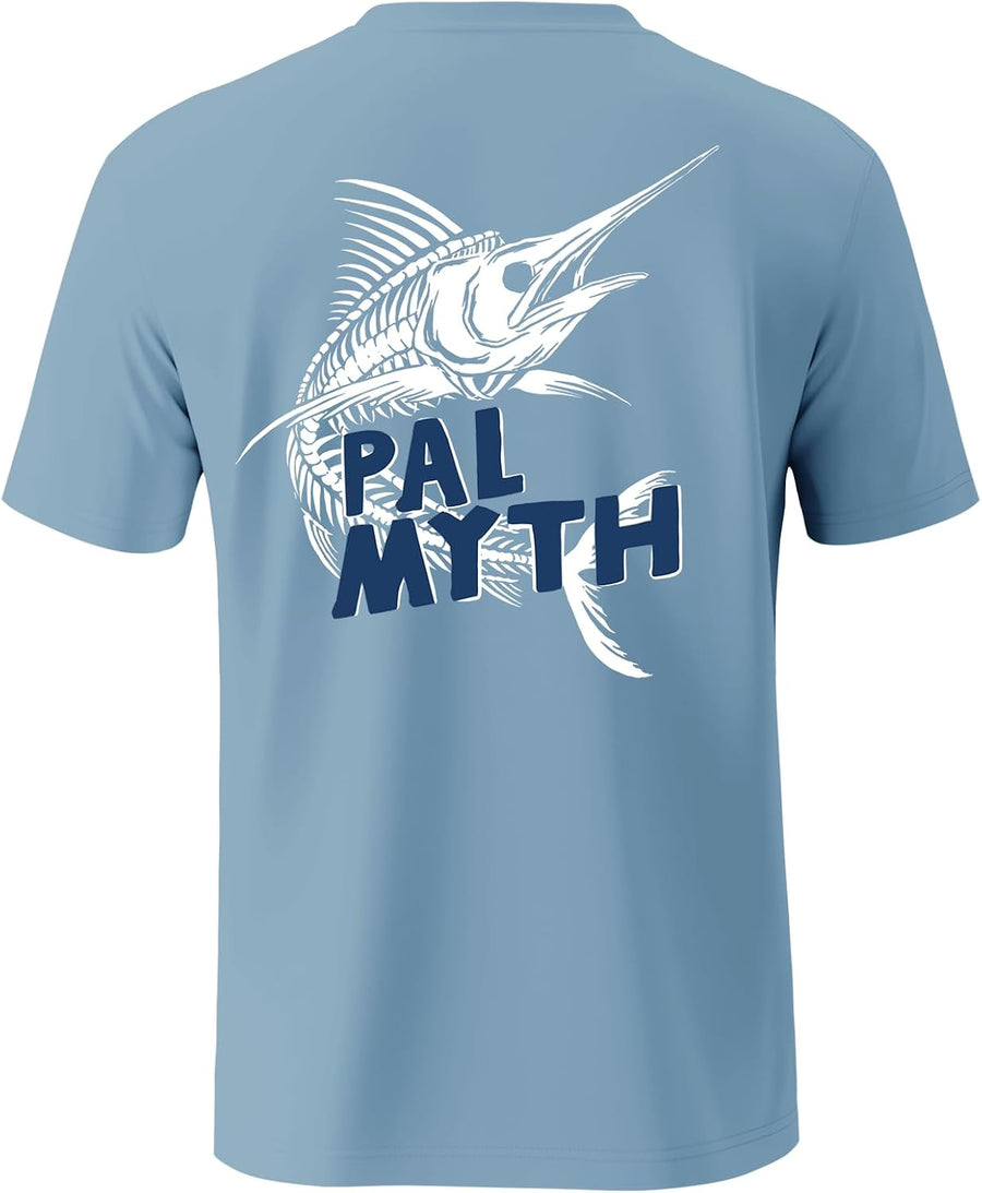 Palmyth Fishing Shirts for Men Short Sleeve UPF 50+ T-Shirt Quick Dry - Airy Blue \/ Marlin Bone
