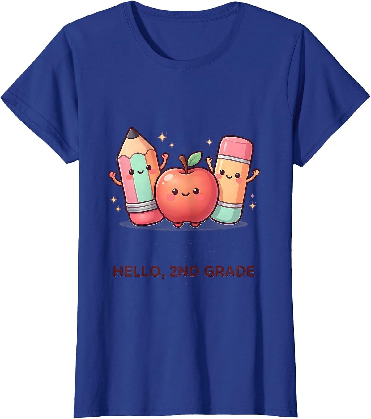 Women's Hello, 2nd Grade Cute Kawaii School Supplies Back To School T-Shirt - Royal Blue