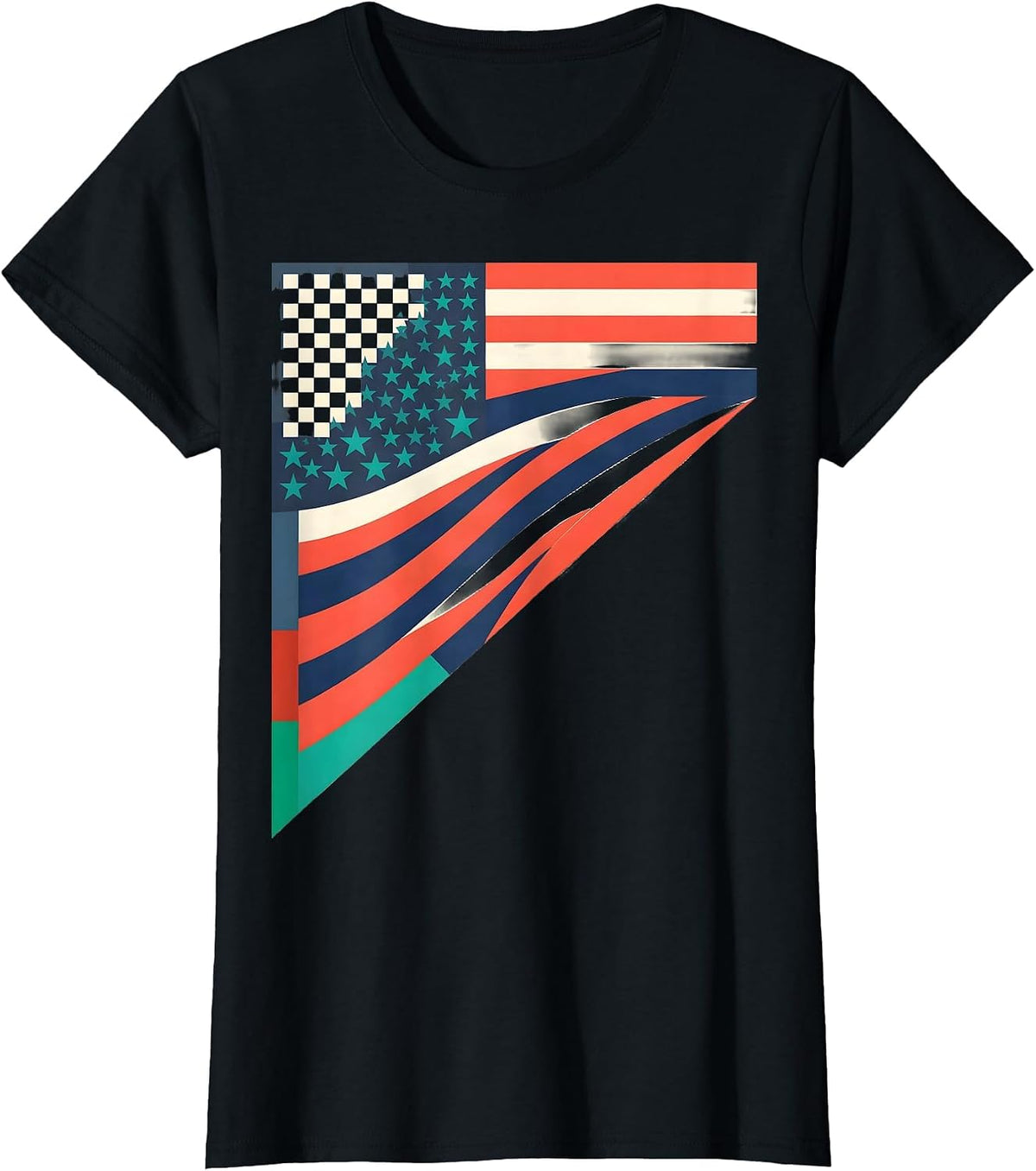 Women's Race Checkered Flag Drag Strip Patriotic Enthusiast T-Shirt - Black
