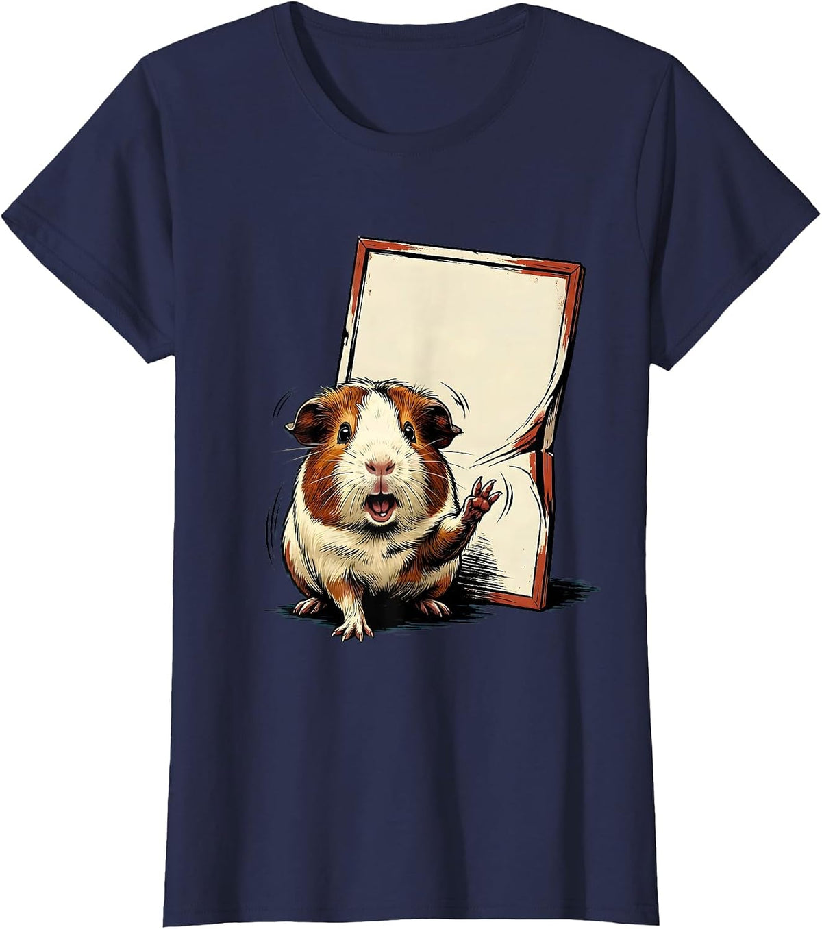 Women's Guinea Pig Showcard Sign Cavy Lover Humor T-Shirt - Navy Blue