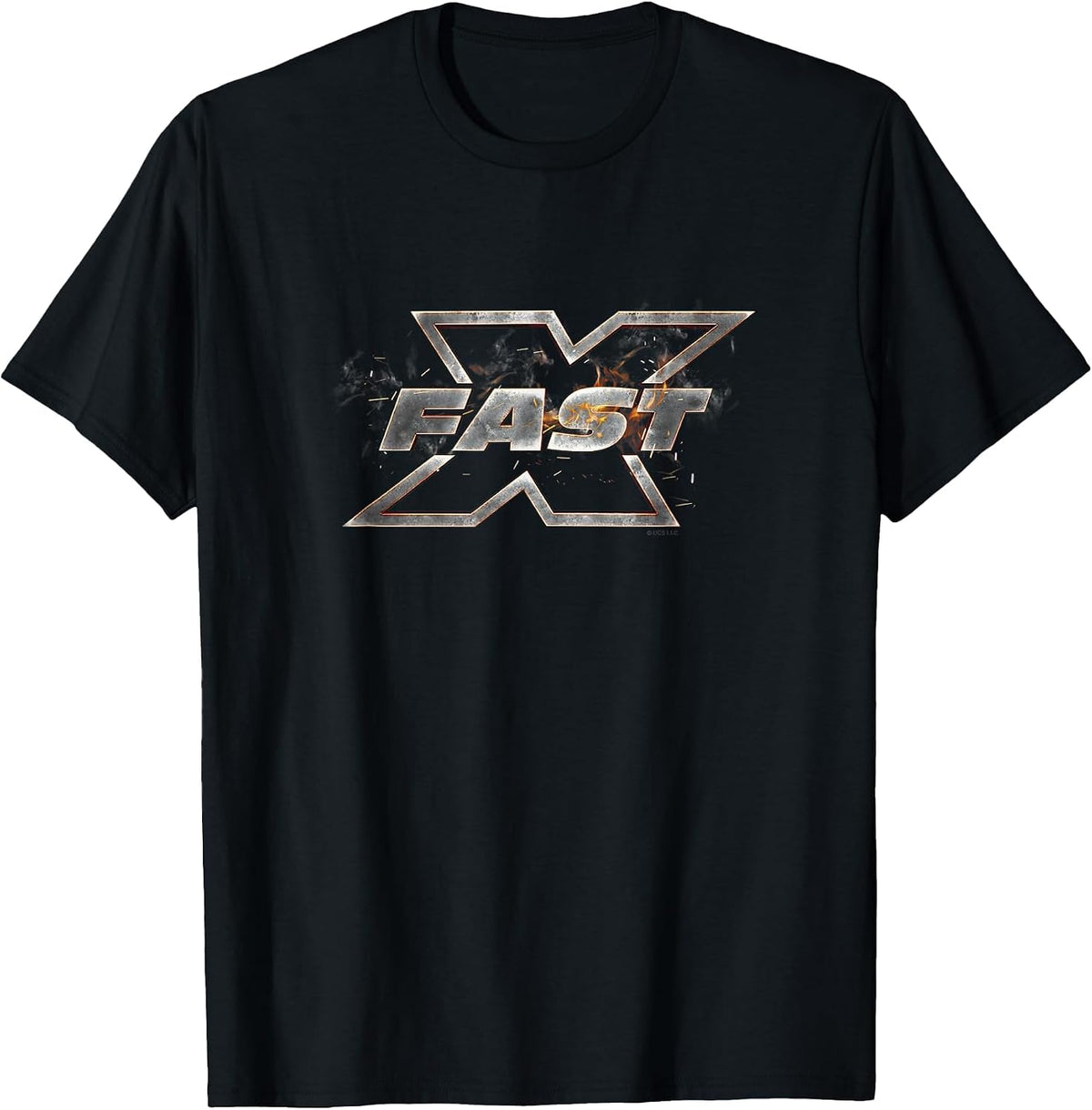 Fast X Flaming Metallic Brand Title Movie Logo T-Shirt - Black