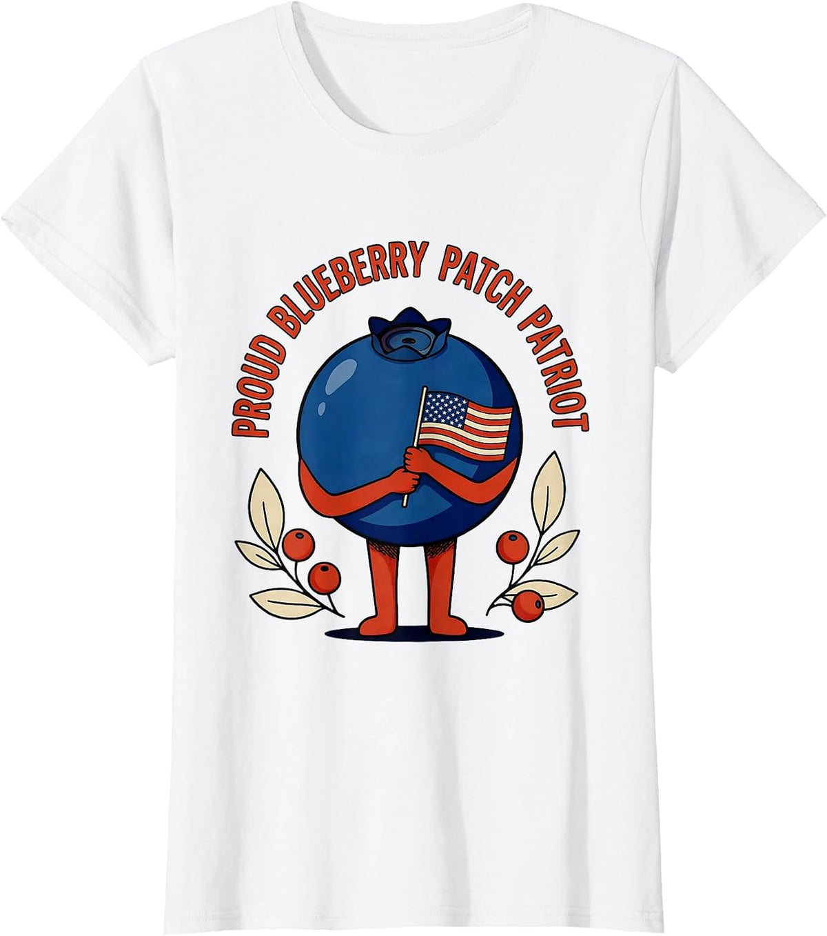 Women's Proud Blueberry Patch Patriot Red White Blue Design T-Shirt - White