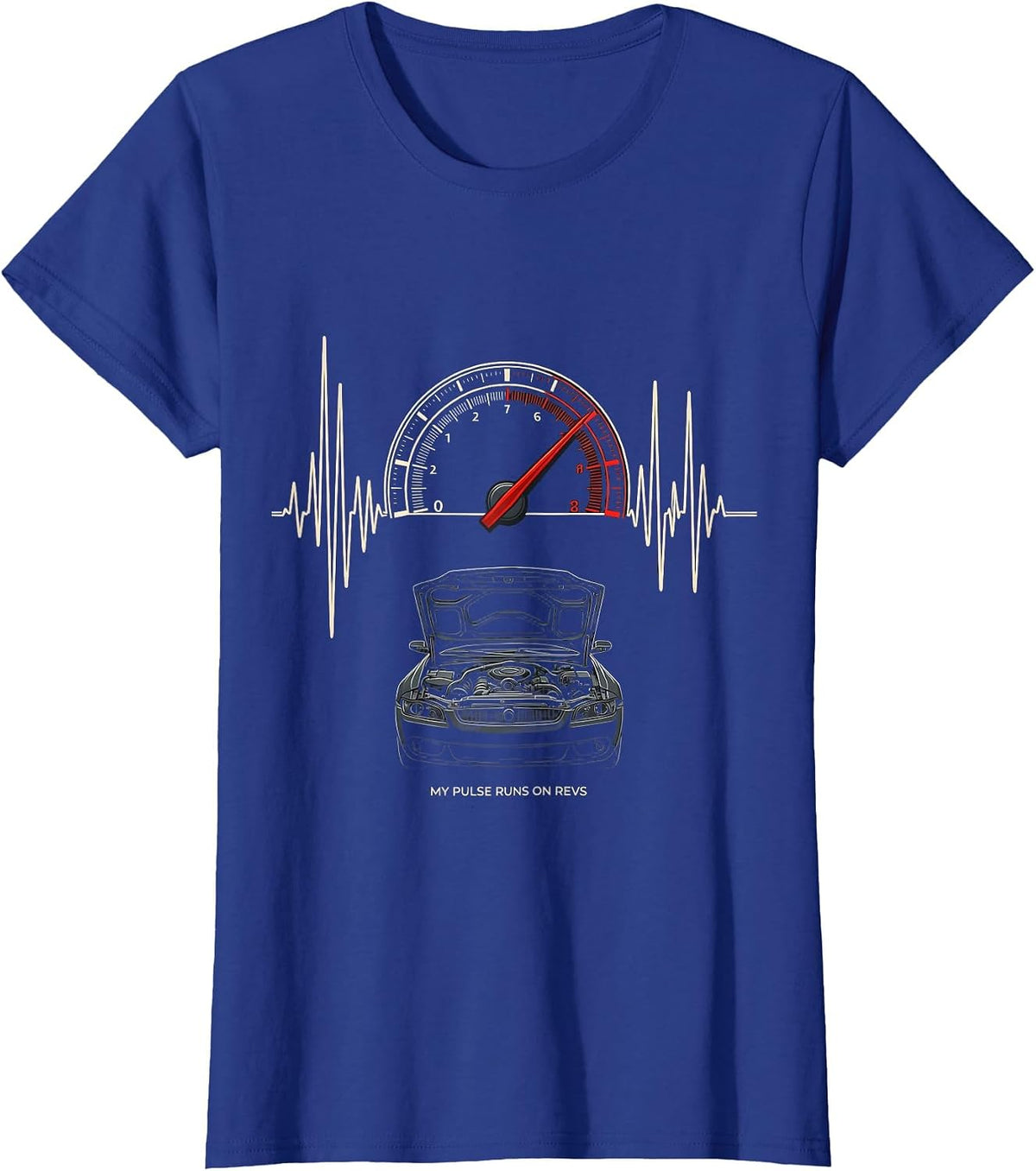 Women's My Pulse Runs On Revs Funny Car Guy Auto Mechanic Humor T-Shirt - Royal Blue
