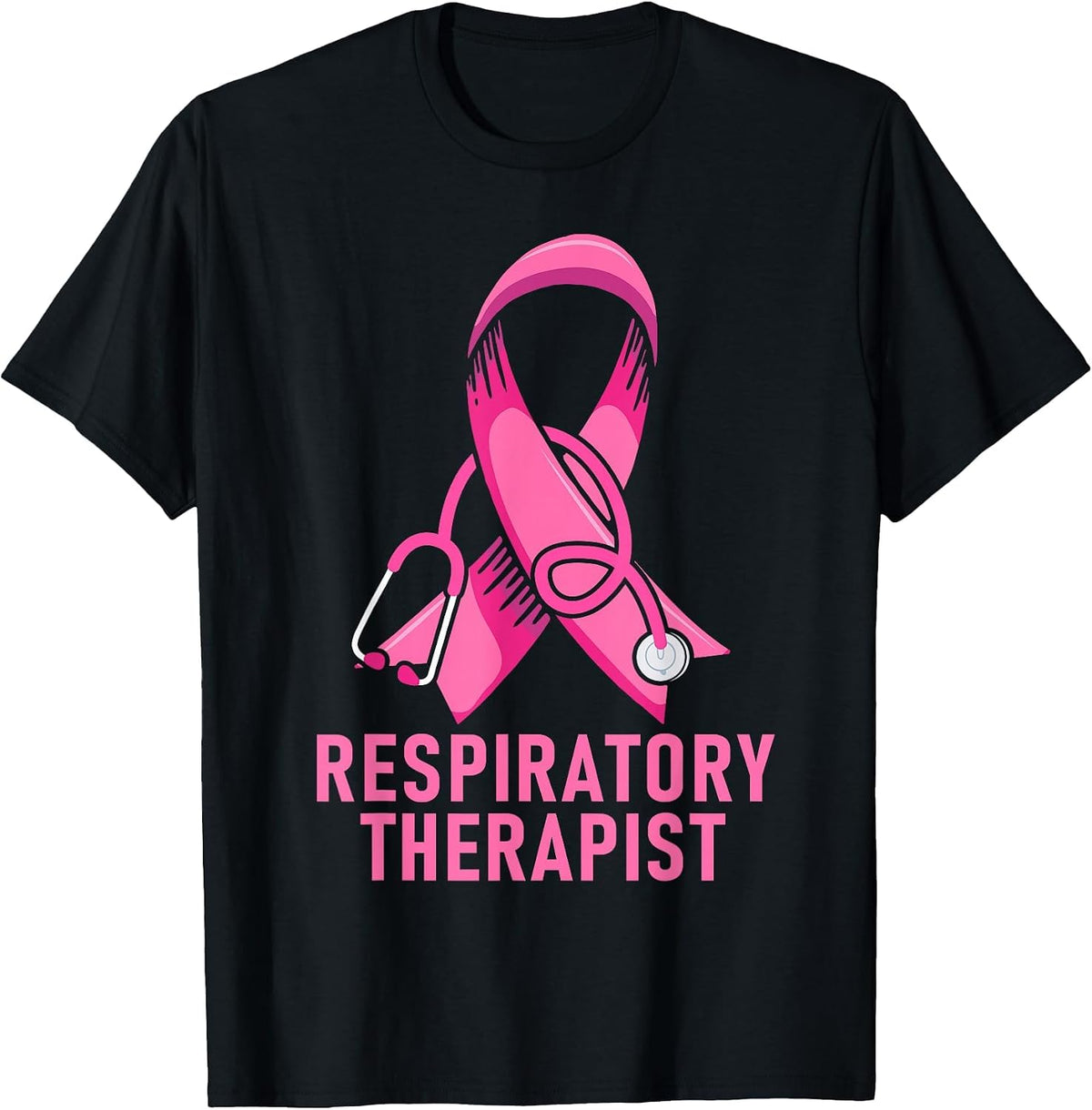 Respiratory Therapist Stethoscope Pink RT Life Breast Cancer T-Shirt - Black