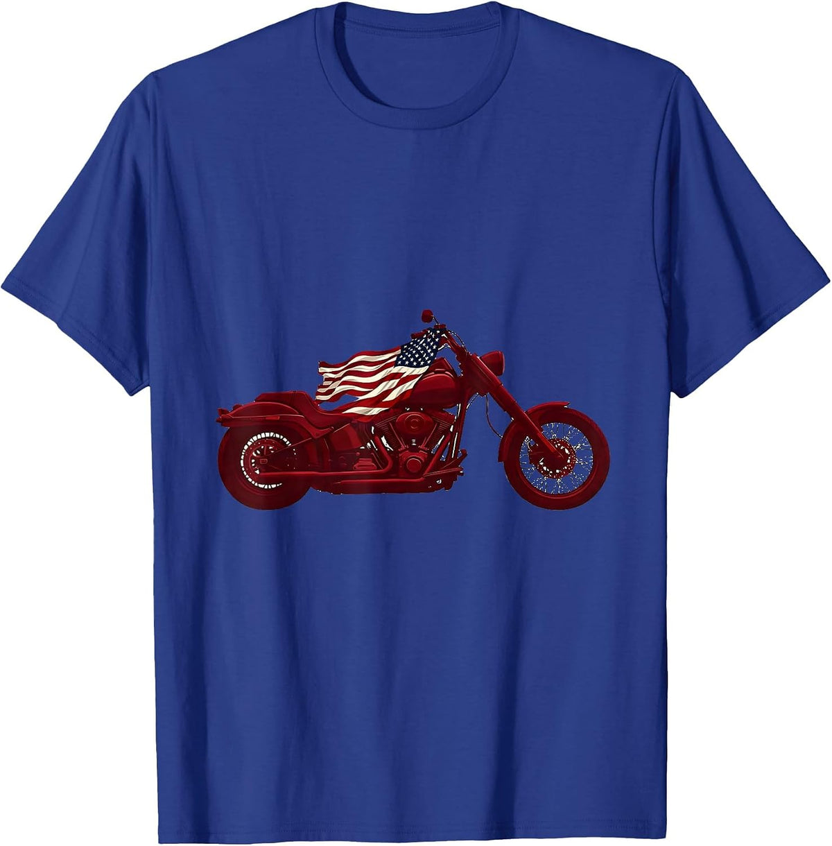 Faded Red American Flag Draped Motorcycle Tee T-Shirt - Royal Blue