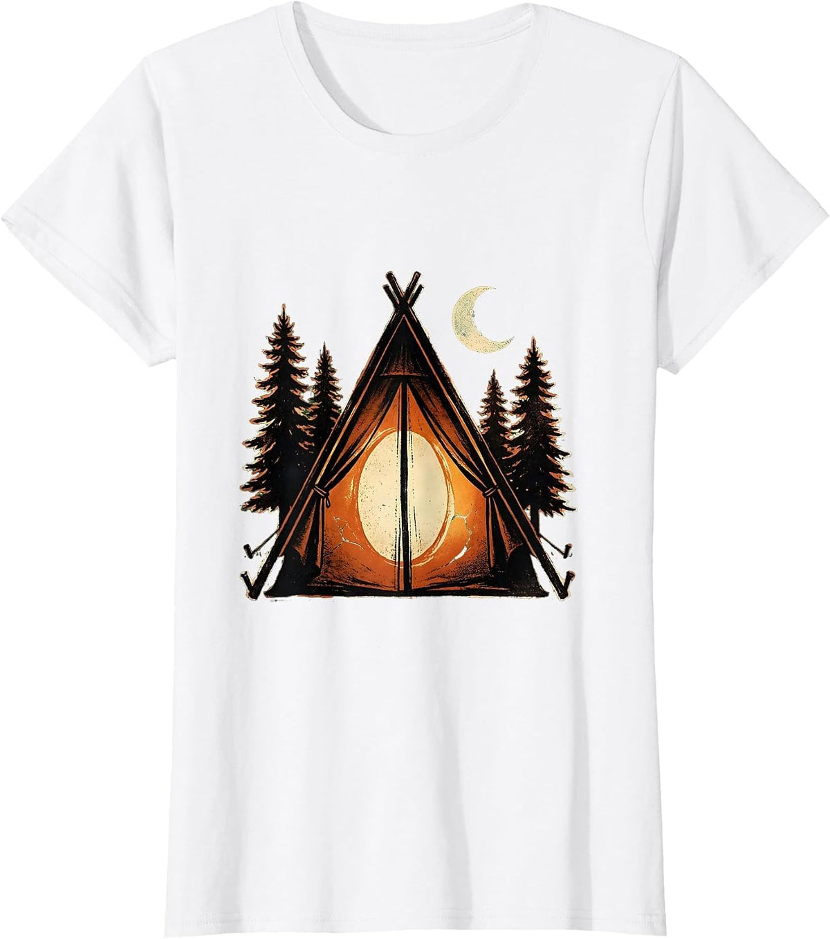 Women's Glowing Tent Camping Lantern Light Illustration T-Shirt - White