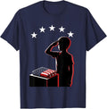 Kids Patriot Day Saluting Boy Folded Flag Design T-Shirt - Navy Blue