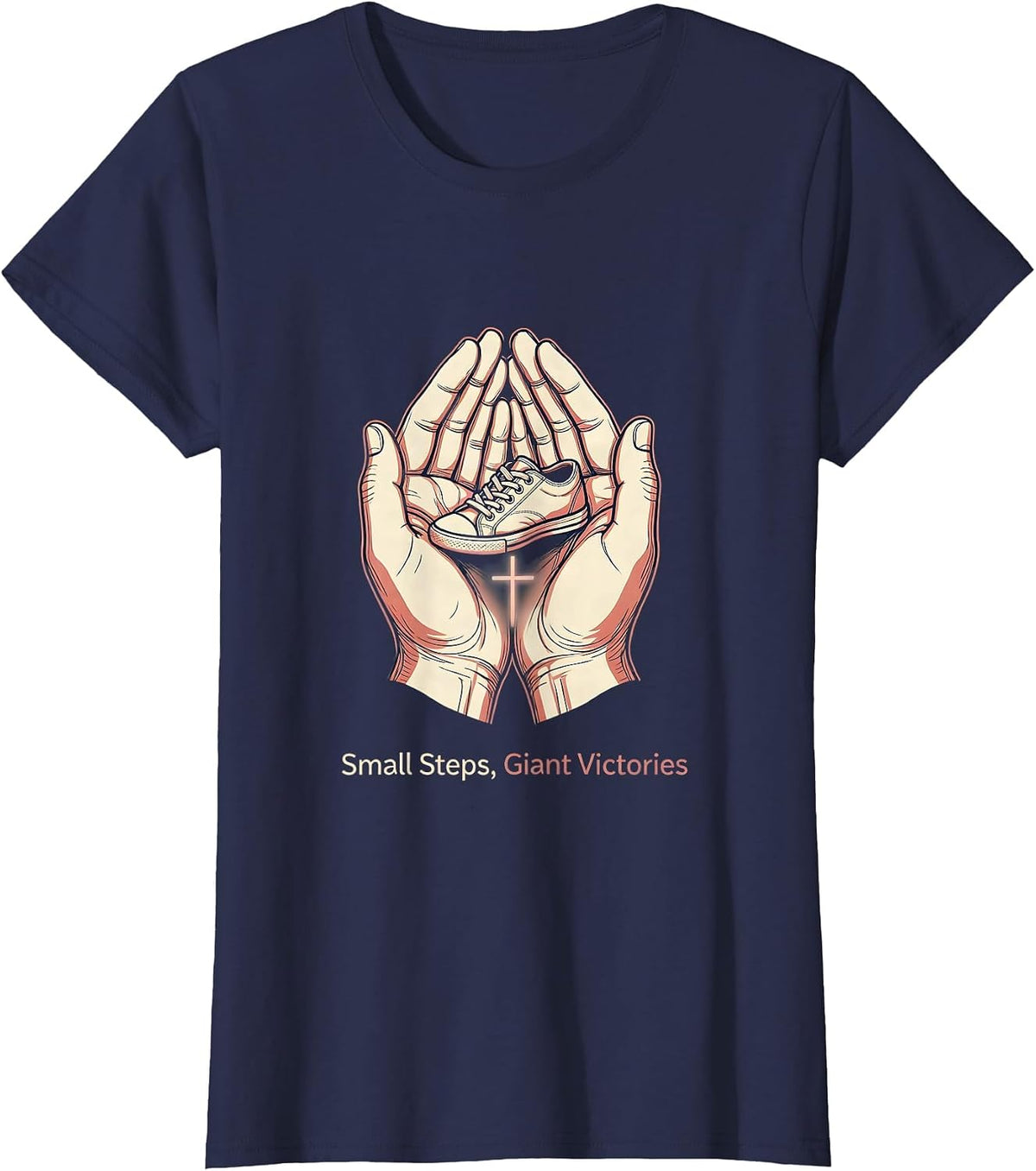 Women's Small Steps Giant Victories Sped Teacher Design T-Shirt - Navy Blue